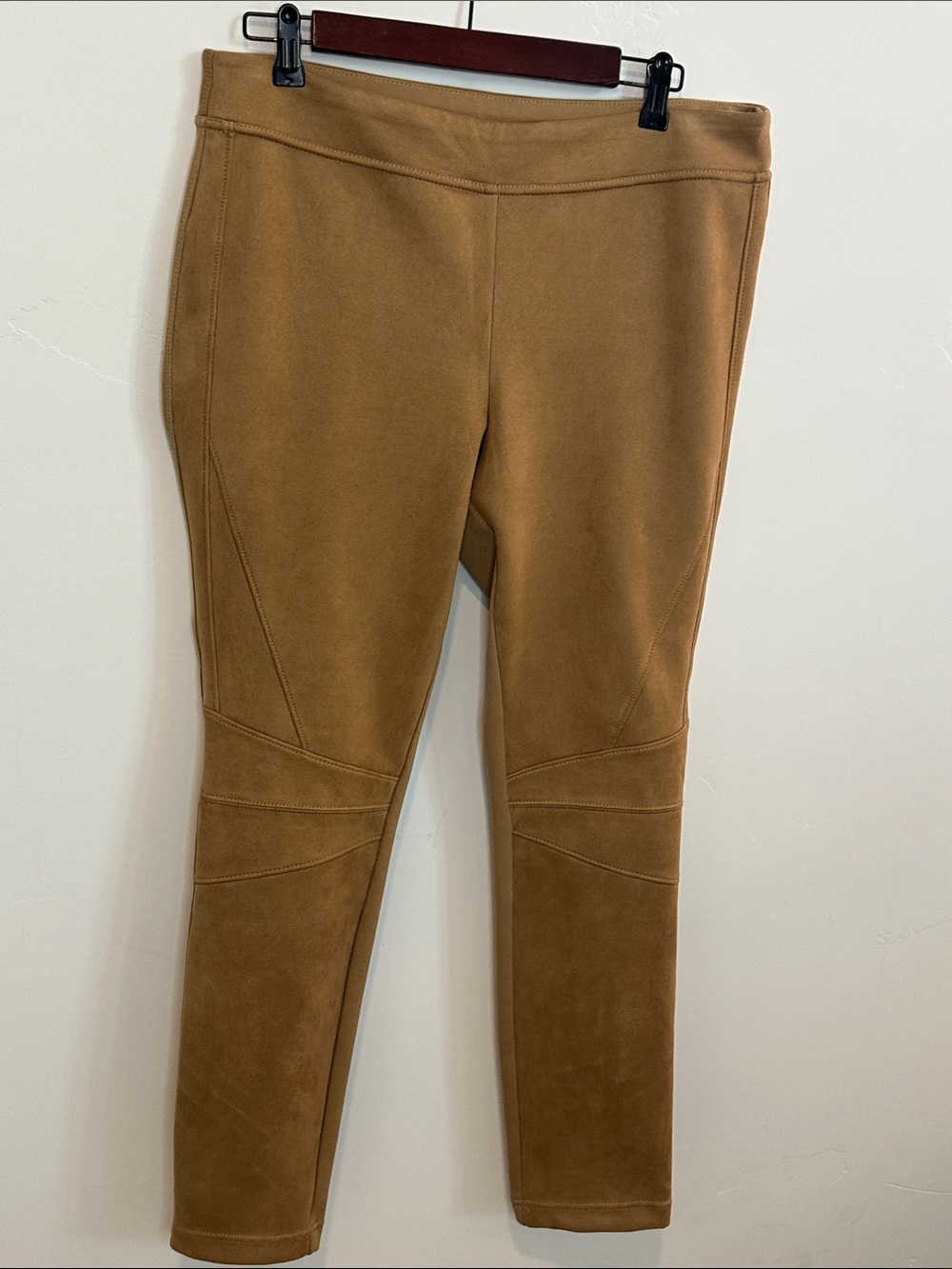 White House Black Market Camel Faux Suede & Ponte Moto Leggings Size 14